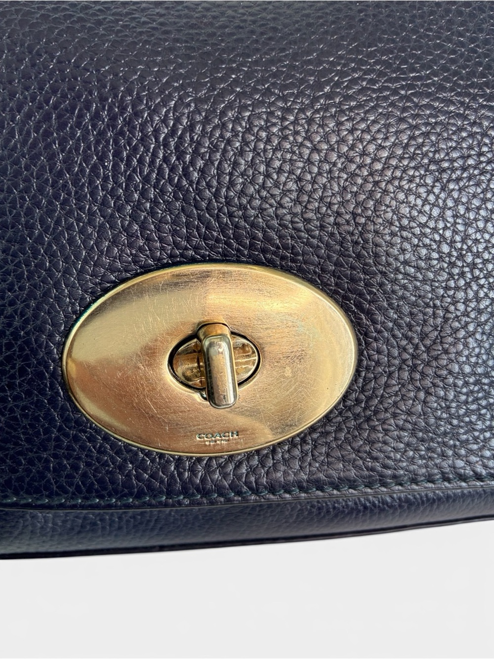 Coach Dark Navy Pebbled Leather Turnlock Chain Shoulder Bag Gold Hardware - Picture 5 of 9
